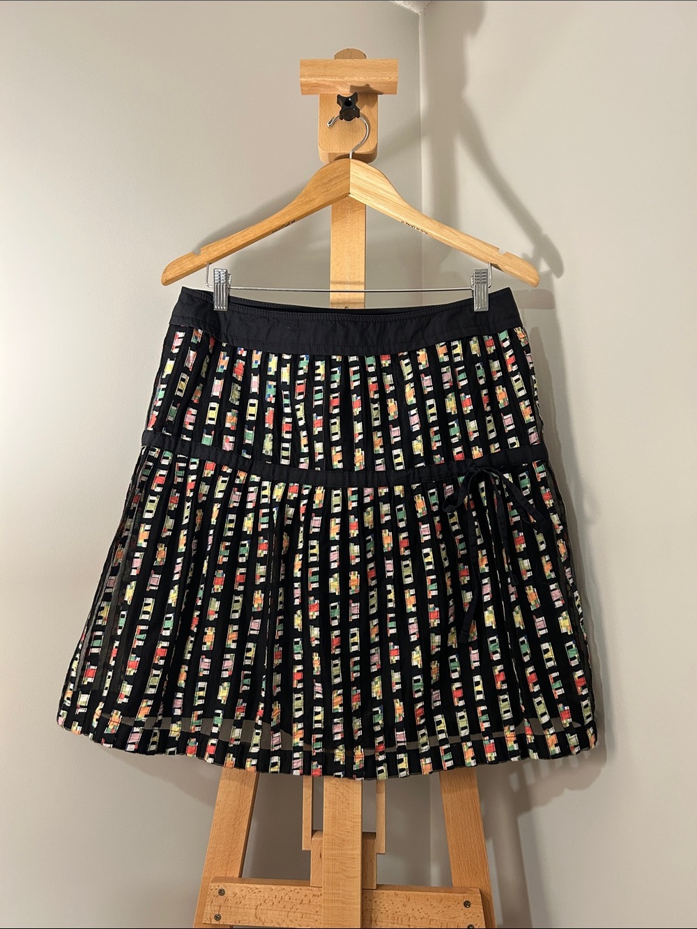 Cynthia Steffe | Black Mini Skirt with Multicolour Grid Print | Size L
